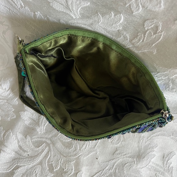 Teal sequence evening clutch abstract gold circles and wavy green blue stripes - Picture 4 of 8